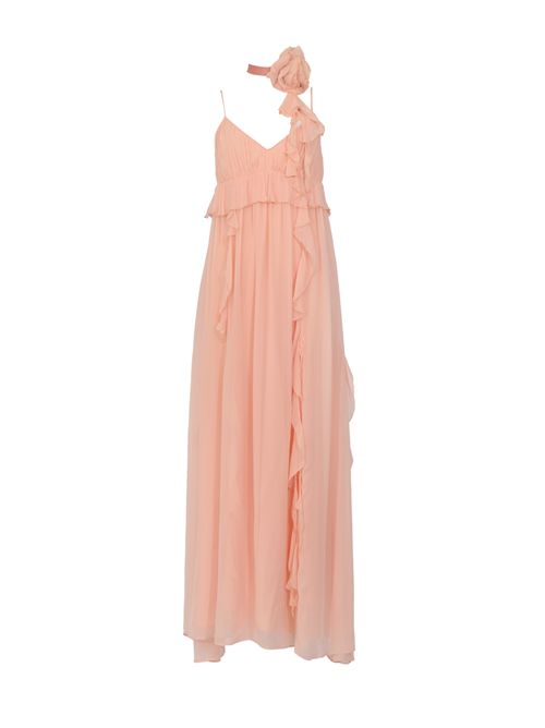 Abito lungo in georgette con ruches e rosa BLUGIRL | RA6004 TS441X0450